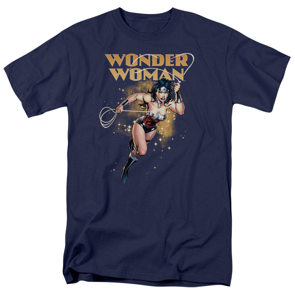 AN OFFCIALLY LICENSED JLA STAR LASSO MEN'S REGULAR FIT T-SHIRT NAVY