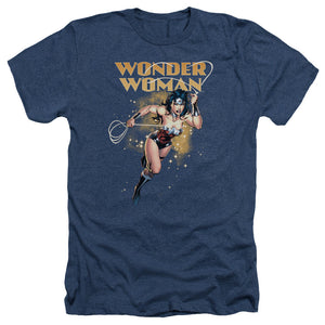 AN OFFCIALLY LICENSED JLA STAR LASSO MEN'S HEATHER T-SHIRT NAVY