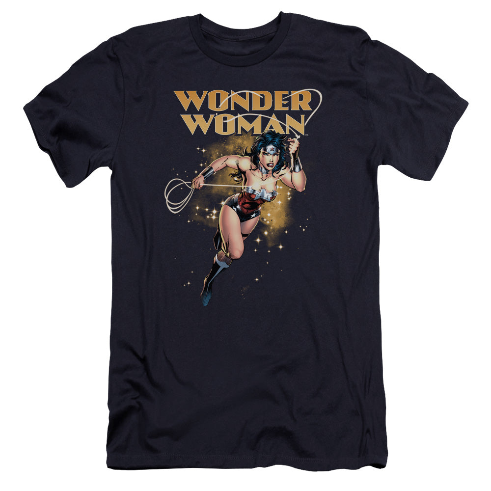 AN OFFCIALLY LICENSED JLA STAR LASSO MEN'S PREMIUM SLIM FIT T-SHIRT NAVY