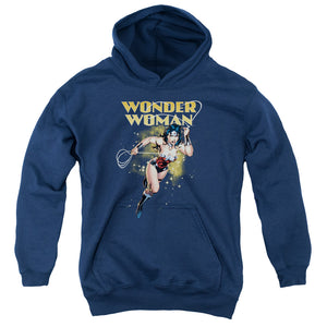 AN OFFCIALLY LICENSED JLA STAR LASSO YOUTH HOODIE NAVY