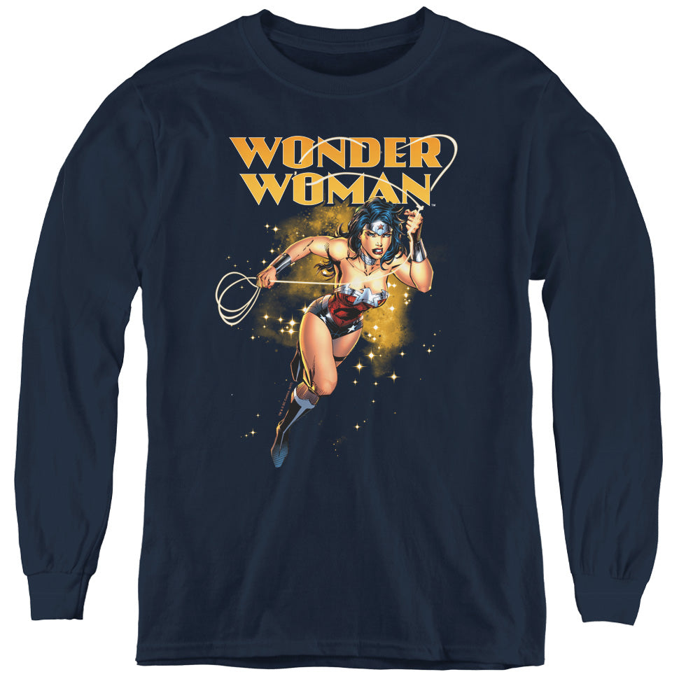 AN OFFCIALLY LICENSED JLA STAR LASSO YOUTH LONG SLEEVE T-SHIRT NAVY