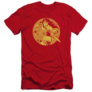 AN OFFCIALLY LICENSED JLA YOUNG WONDER MEN'S PREMIUM SLIM FIT T-SHIRT RED