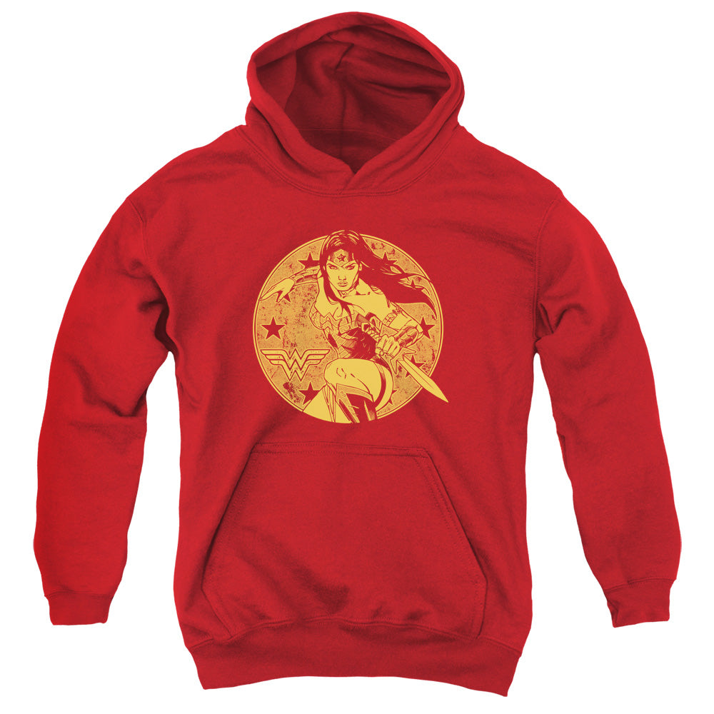 AN OFFCIALLY LICENSED JLA YOUNG WONDER YOUTH HOODIE RED