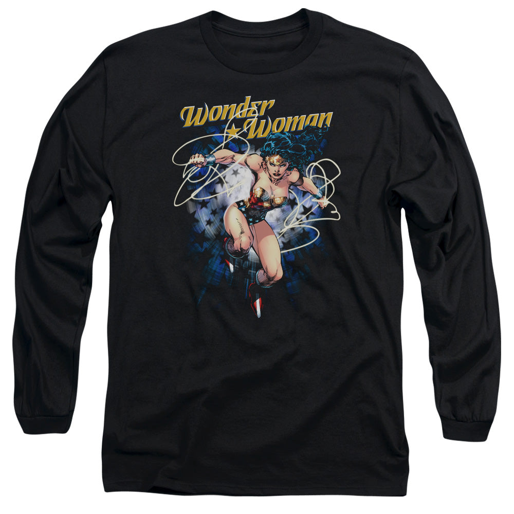 AN OFFCIALLY LICENSED JLA STARBURST MEN'S LONG SLEEVE T-SHIRT BLACK