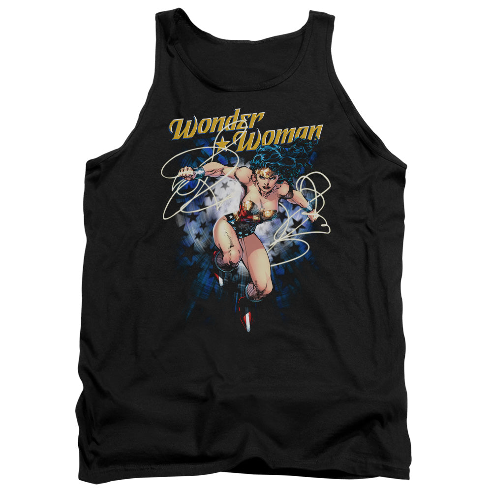 AN OFFCIALLY LICENSED JLA STARBURST ADULT UNISEX TANK TOP BLACK