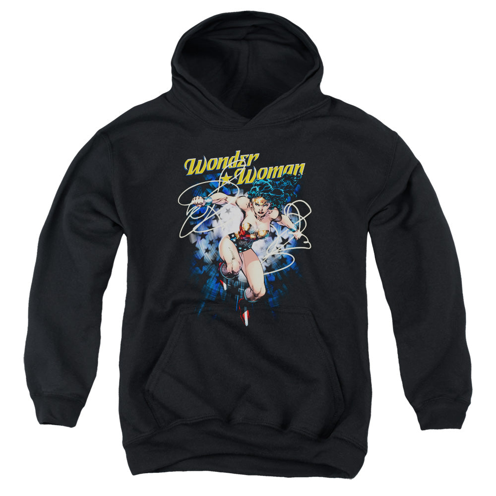 AN OFFCIALLY LICENSED JLA STARBURST YOUTH HOODIE BLACK