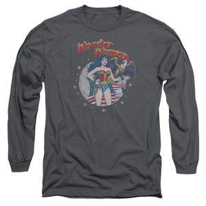 AN OFFCIALLY LICENSED JLA AT YOUR SERVICE MEN'S LONG SLEEVE T-SHIRT CHARCOAL