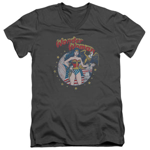 AN OFFCIALLY LICENSED JLA AT YOUR SERVICE MEN'S V-NECK T-SHIRT CHARCOAL
