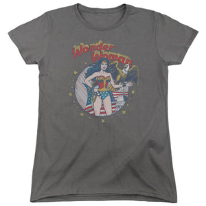 AN OFFCIALLY LICENSED JLA AT YOUR SERVICE WOMEN'S REGULAR FIT T-SHIRT CHARCOAL