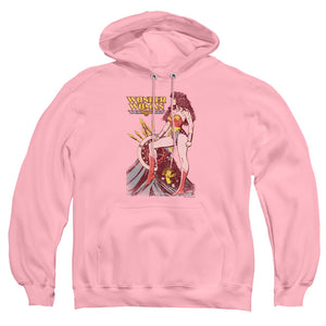AN OFFCIALLY LICENSED JLA ARMAMENT ADULT UNISEX PULLOVER HOODIE PINK