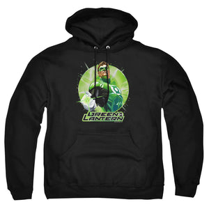 AN OFFCIALLY LICENSED JLA GREEN STATIC ADULT UNISEX PULLOVER HOODIE BLACK