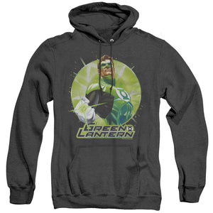 AN OFFCIALLY LICENSED JLA GREEN STATIC ADULT UNISEX HEATHER PULLOVER HOODIE BLACK