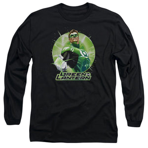 AN OFFCIALLY LICENSED JLA GREEN STATIC MEN'S LONG SLEEVE T-SHIRT BLACK