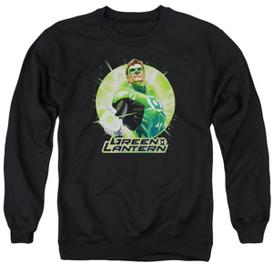 AN OFFCIALLY LICENSED JLA GREEN STATIC ADULT UNISEX CREWNECK SWEATSHIRT BLACK
