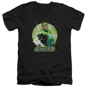 AN OFFCIALLY LICENSED JLA GREEN STATIC MEN'S V-NECK T-SHIRT BLACK