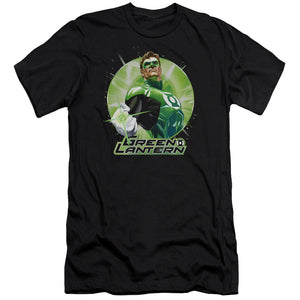 AN OFFCIALLY LICENSED JLA GREEN STATIC MEN'S PREMIUM SLIM FIT T-SHIRT BLACK