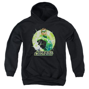 AN OFFCIALLY LICENSED JLA GREEN STATIC YOUTH HOODIE BLACK