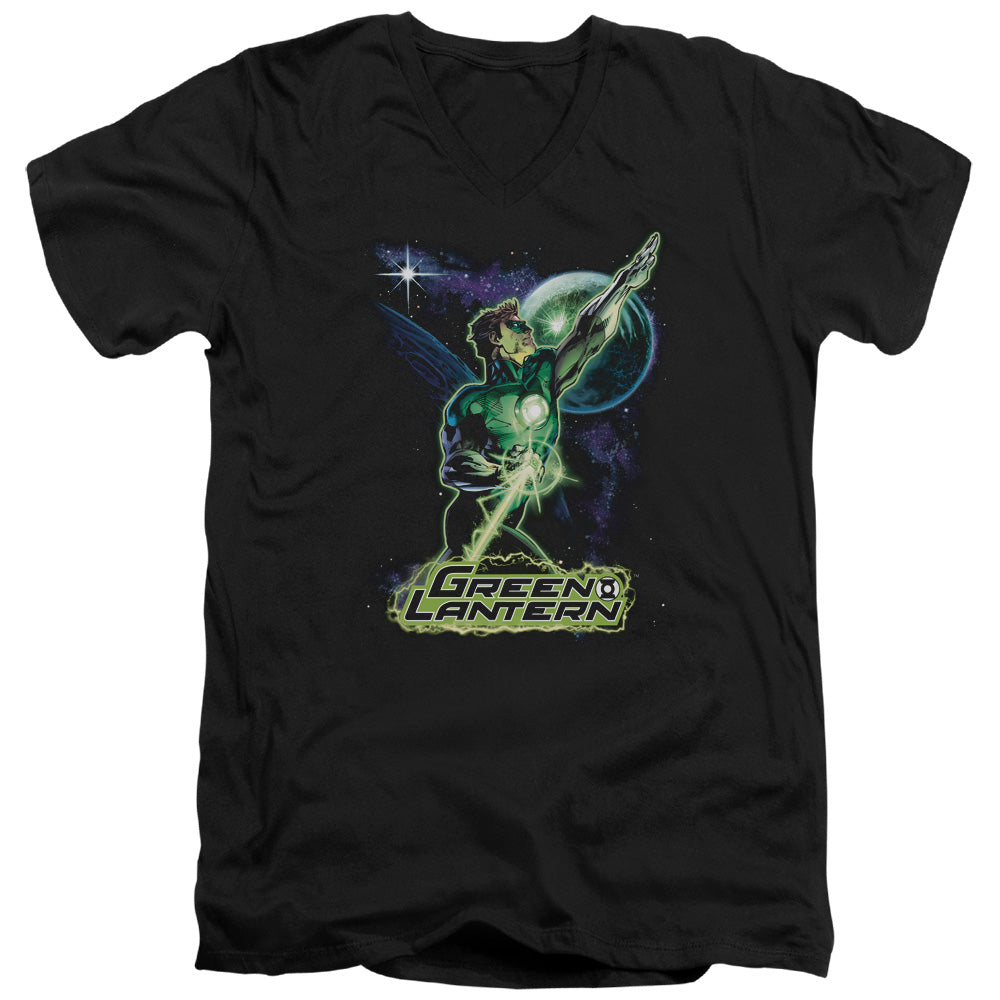 AN OFFCIALLY LICENSED JLA HAL GALAXY MEN'S V-NECK T-SHIRT BLACK