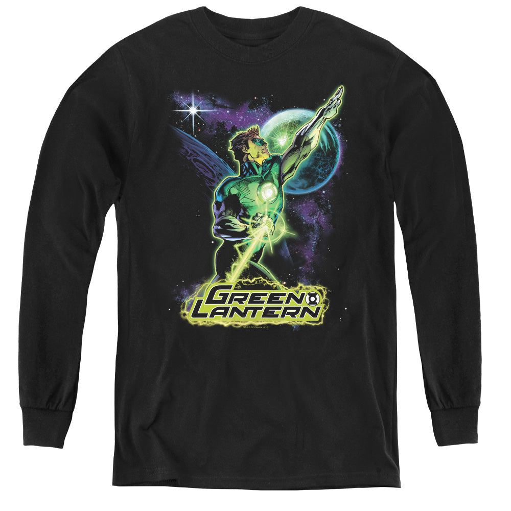 AN OFFCIALLY LICENSED JLA HAL GALAXY YOUTH LONG SLEEVE T-SHIRT BLACK