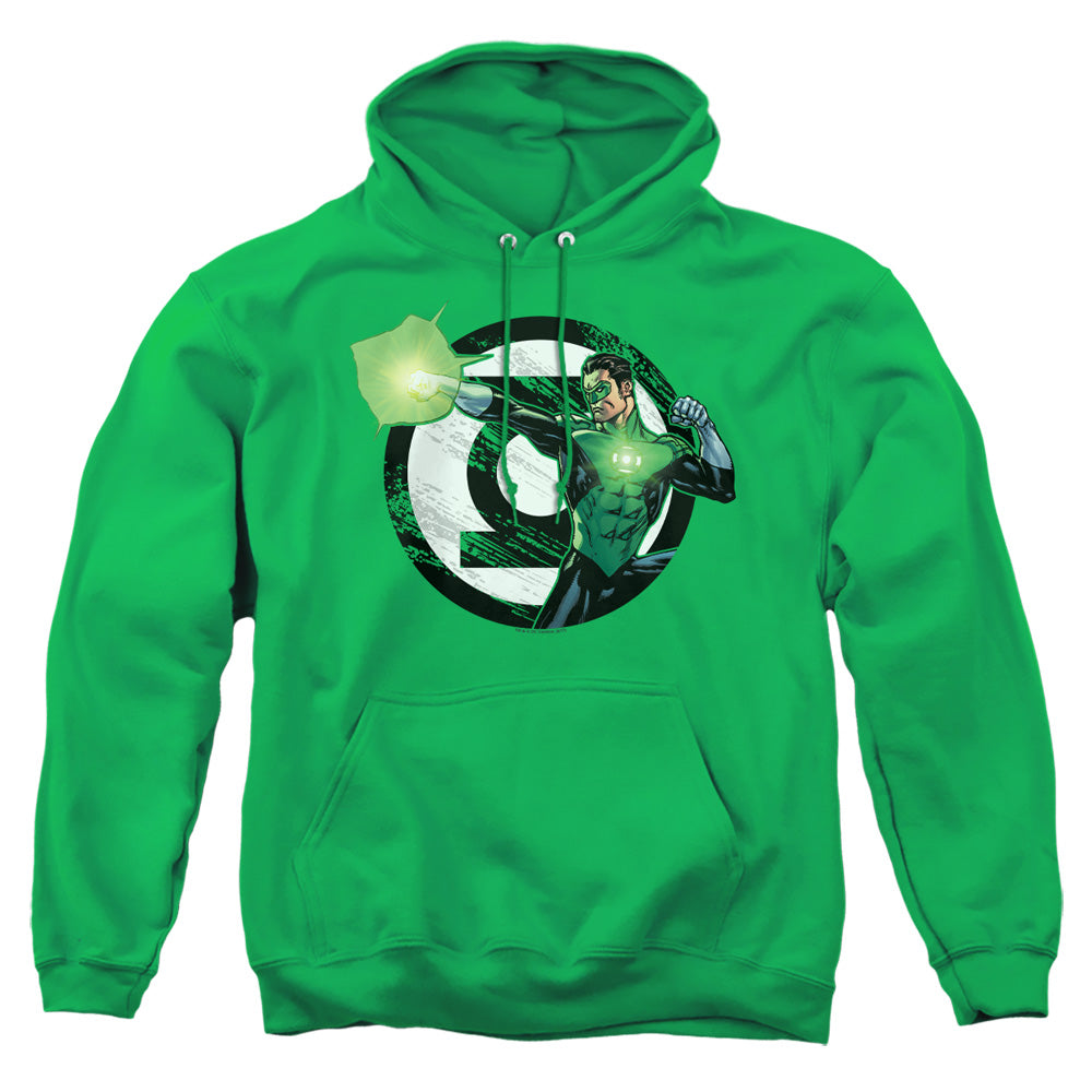 AN OFFCIALLY LICENSED JLA BLASTING LOGO ADULT UNISEX PULLOVER HOODIE KELLY GREEN