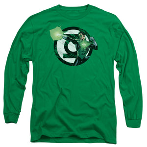 AN OFFCIALLY LICENSED JLA BLASTING LOGO MEN'S LONG SLEEVE T-SHIRT KELLY GREEN