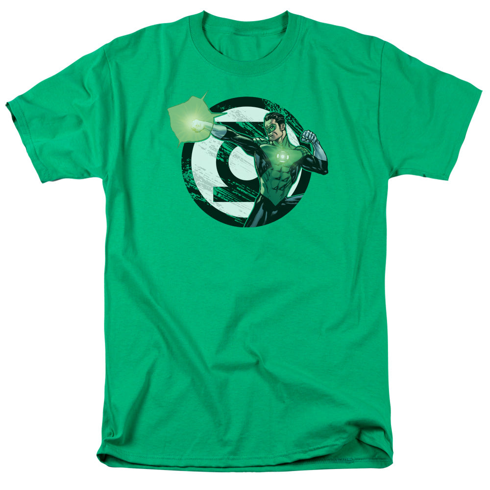 AN OFFCIALLY LICENSED JLA BLASTING LOGO MEN'S REGULAR FIT T-SHIRT KELLY GREEN