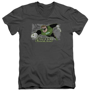 AN OFFCIALLY LICENSED JLA SPACE COP MEN'S V-NECK T-SHIRT CHARCOAL