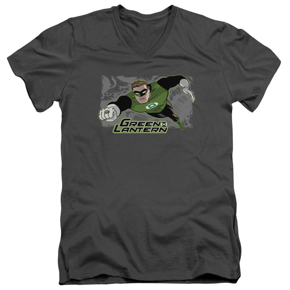 AN OFFCIALLY LICENSED JLA SPACE COP MEN'S V-NECK T-SHIRT CHARCOAL