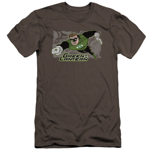 AN OFFCIALLY LICENSED JLA SPACE COP MEN'S PREMIUM SLIM FIT T-SHIRT CHARCOAL