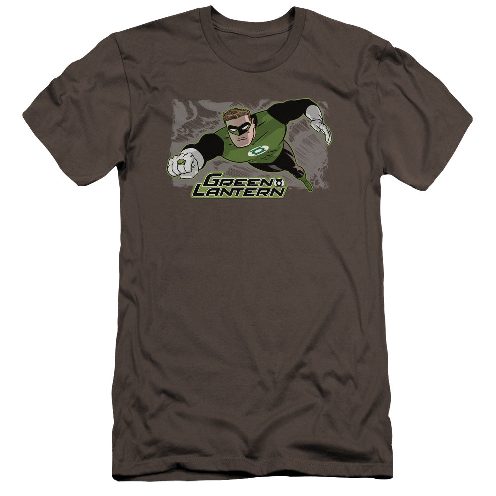 AN OFFCIALLY LICENSED JLA SPACE COP MEN'S PREMIUM SLIM FIT T-SHIRT CHARCOAL
