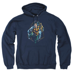 AN OFFCIALLY LICENSED JLA THRASHING ADULT UNISEX PULLOVER HOODIE NAVY