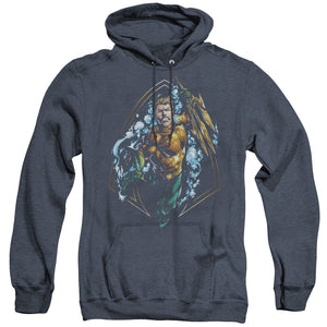AN OFFCIALLY LICENSED JLA THRASHING ADULT UNISEX HEATHER PULLOVER HOODIE NAVY