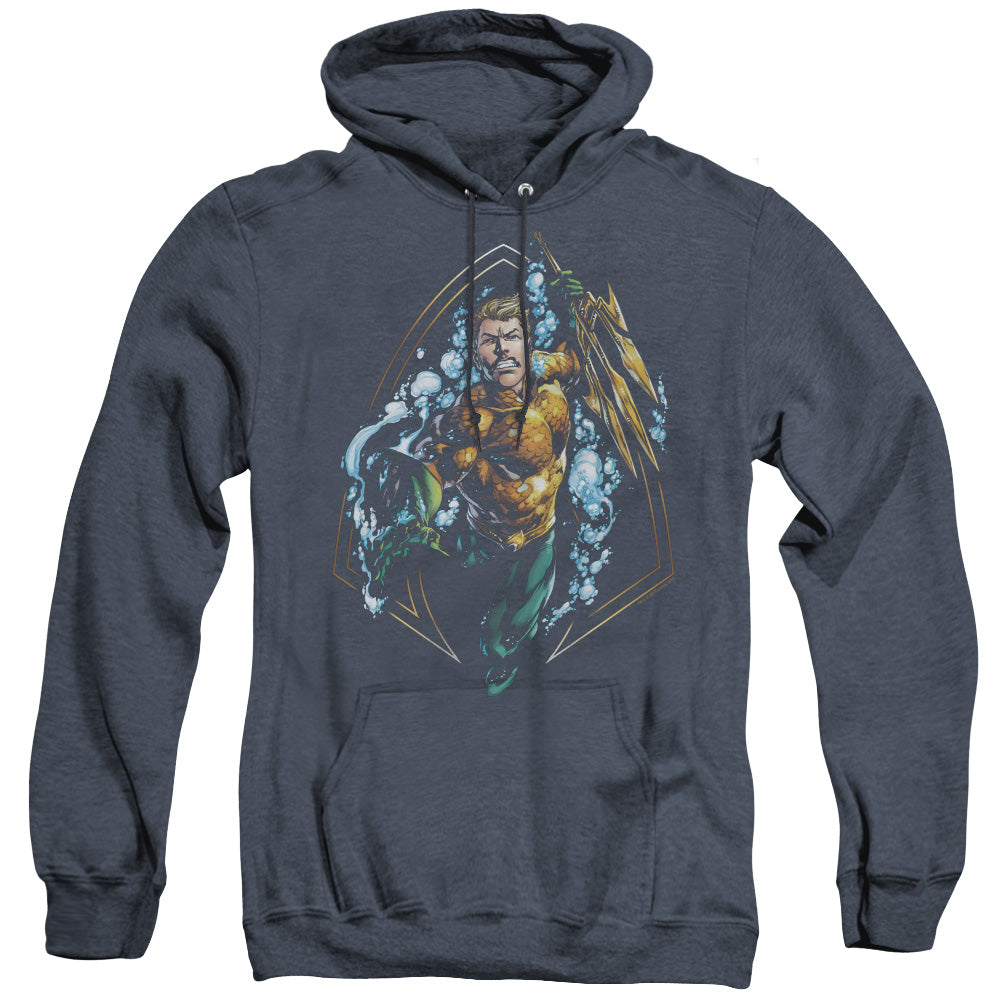 AN OFFCIALLY LICENSED JLA THRASHING ADULT UNISEX HEATHER PULLOVER HOODIE NAVY