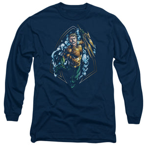 AN OFFCIALLY LICENSED JLA THRASHING MEN'S LONG SLEEVE T-SHIRT NAVY