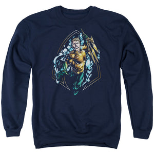AN OFFCIALLY LICENSED JLA THRASHING ADULT UNISEX CREWNECK SWEATSHIRT NAVY