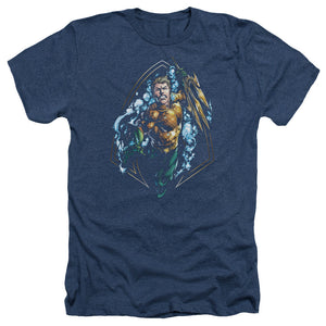 AN OFFCIALLY LICENSED JLA THRASHING MEN'S HEATHER T-SHIRT NAVY