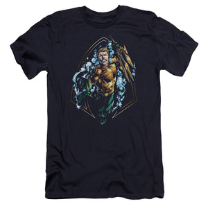 AN OFFCIALLY LICENSED JLA THRASHING MEN'S PREMIUM SLIM FIT T-SHIRT NAVY