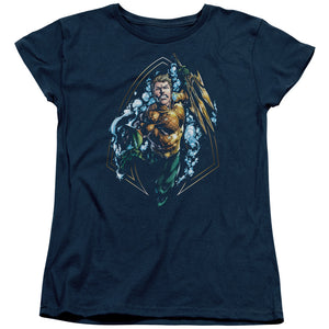 AN OFFCIALLY LICENSED JLA THRASHING WOMEN'S REGULAR FIT T-SHIRT NAVY