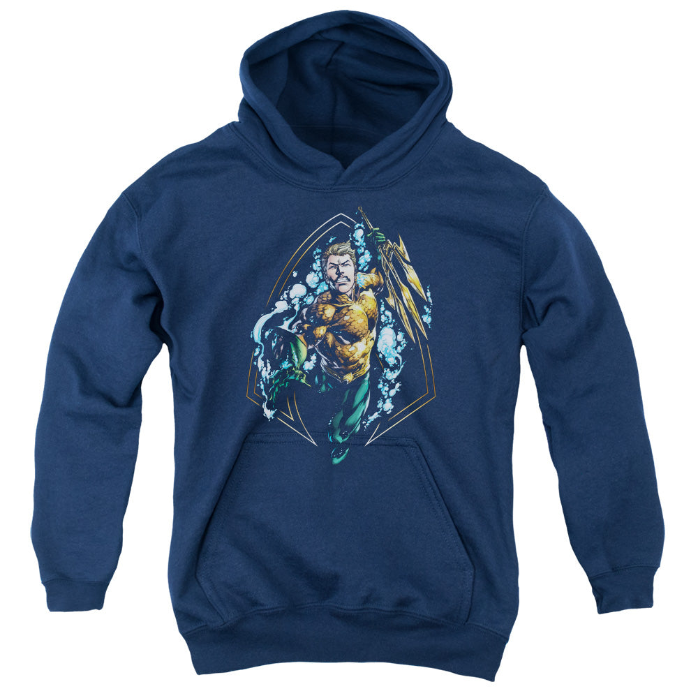 AN OFFCIALLY LICENSED JLA THRASHING YOUTH HOODIE NAVY