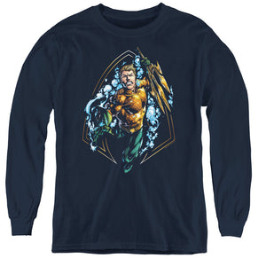 AN OFFCIALLY LICENSED JLA THRASHING YOUTH LONG SLEEVE T-SHIRT NAVY