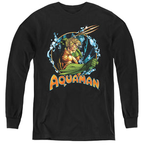 AN OFFCIALLY LICENSED JLA RULER OF THE SEAS YOUTH LONG SLEEVE T-SHIRT BLACK
