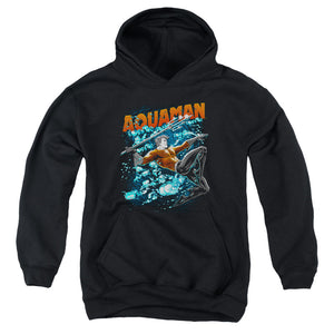 AN OFFCIALLY LICENSED JLA AQUA BUBBLES YOUTH HOODIE BLACK