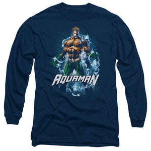 AN OFFCIALLY LICENSED JLA WATER POWERS MEN'S LONG SLEEVE T-SHIRT NAVY