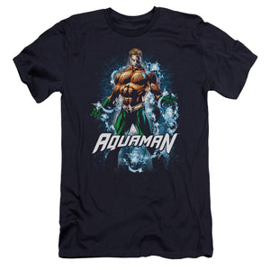 AN OFFCIALLY LICENSED JLA WATER POWERS MEN'S PREMIUM SLIM FIT T-SHIRT NAVY