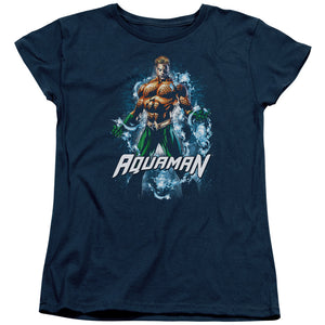 AN OFFCIALLY LICENSED JLA WATER POWERS WOMEN'S REGULAR FIT T-SHIRT NAVY