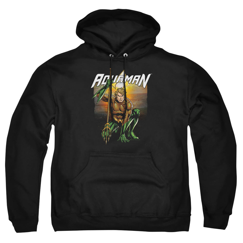 AN OFFCIALLY LICENSED JLA BEACH SUNSET ADULT UNISEX PULLOVER HOODIE BLACK
