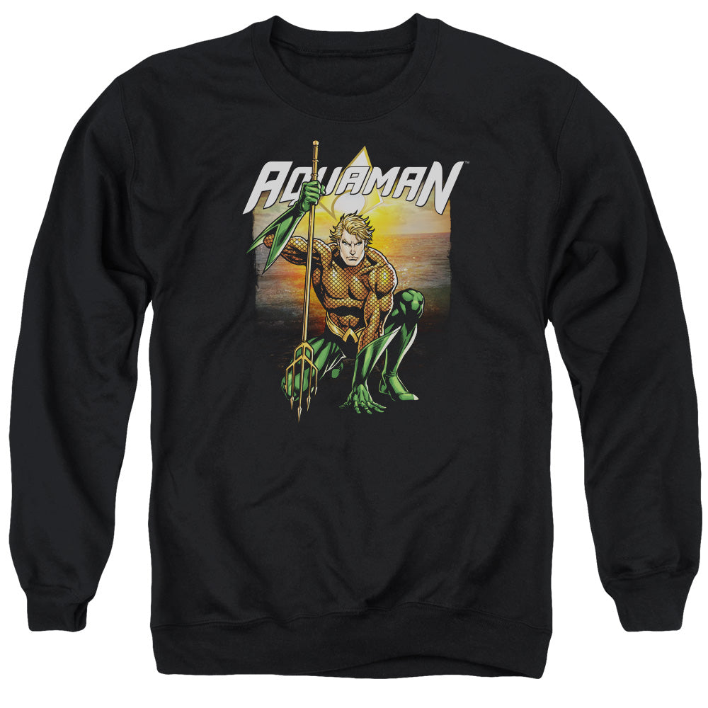 AN OFFCIALLY LICENSED JLA BEACH SUNSET ADULT UNISEX CREWNECK SWEATSHIRT BLACK
