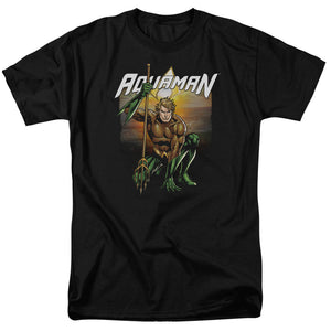 AN OFFCIALLY LICENSED JLA BEACH SUNSET MEN'S REGULAR FIT T-SHIRT BLACK