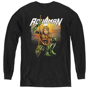 AN OFFCIALLY LICENSED JLA BEACH SUNSET YOUTH LONG SLEEVE T-SHIRT BLACK
