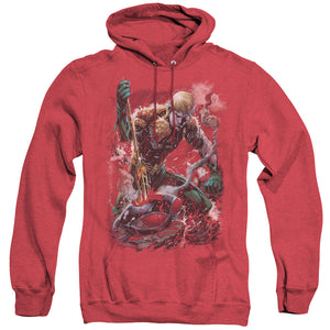 AN OFFCIALLY LICENSED JLA FINISHED ADULT UNISEX HEATHER PULLOVER HOODIE RED